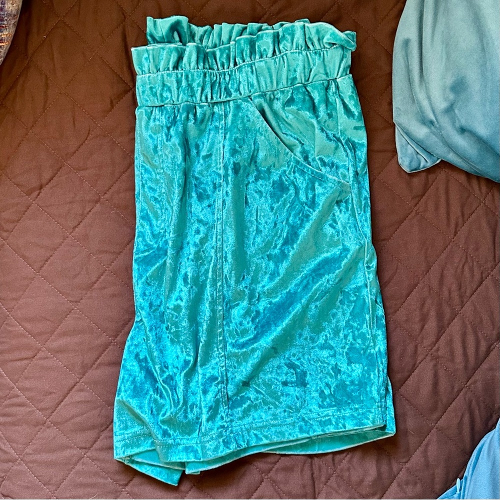 Turquoise ROWDY CROWD velvet shorts 2XL